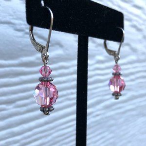 sterling silver pink crystal earrings